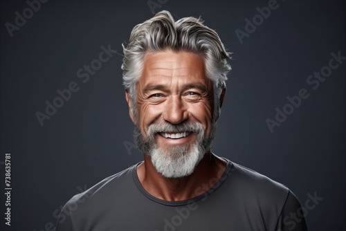 Portrait of a happy senior man with grey hair and beard. © Loli