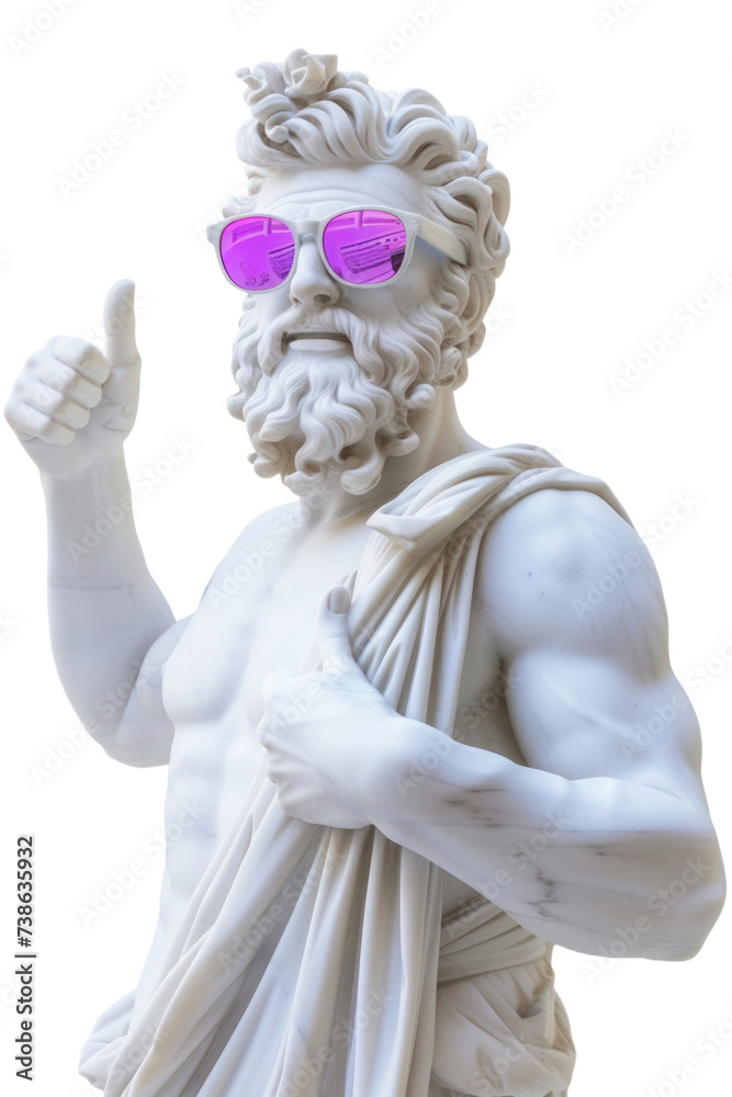Ancient Greek statue thumb up wear colorful sunglasses