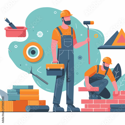 Repairman guy hard build up new layer level brick layer man