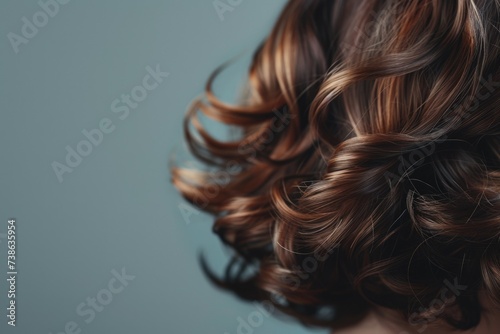 A close-up view of a woman's hair with wavy brown strands. Suitable for beauty, fashion, and hair care related projects