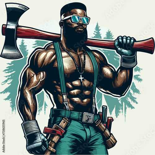lumberjack woodcutter artwork hand drawn