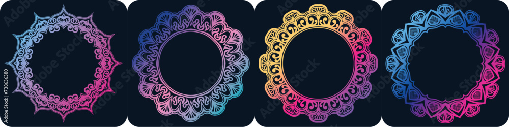 mandala circle elements. ornamental frame graphical elements set.