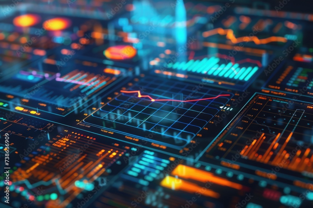 Close up of a computer screen displaying various graphs. Suitable for business and finance concepts Close up of a computer screen displaying various graphs. Suitable for business and finance concepts