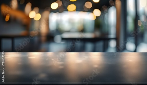 Empty wooden table in cafe setting ideal for product display featuring blurred bokeh background creating abstract for bar restaurant or coffee shop interior space for celebration business or lifestyle © Bussakon
