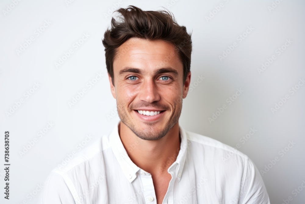 Portrait of a handsome young man standing against grey background and smiling Portrait of a handsome young man standing against grey background and smiling