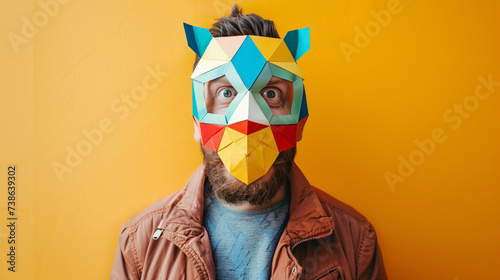 Man with funny low poly mask