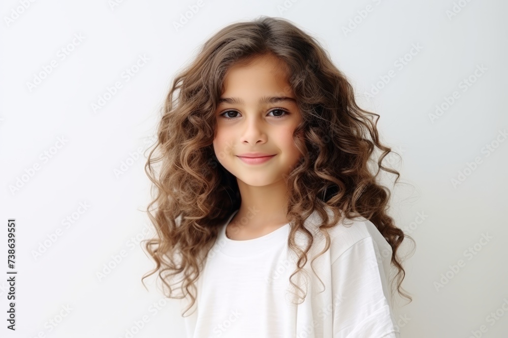 Portrait of a beautiful little girl with long curly hair over white background Portrait of a beautiful little girl with long curly hair over white background