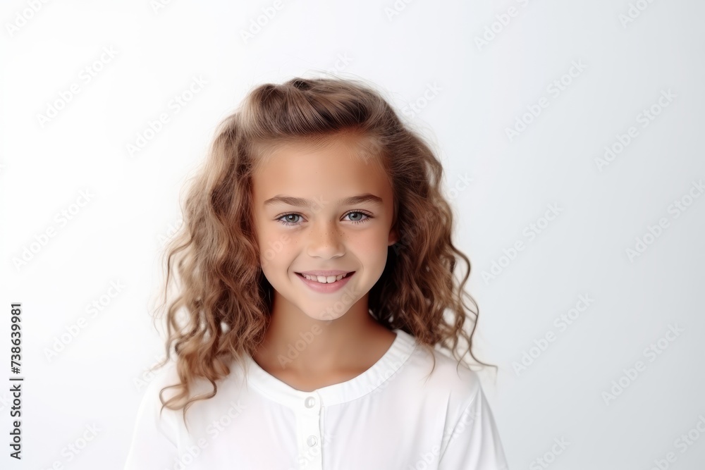 Portrait of a cute little girl with curly hair on a white background Portrait of a cute little girl with curly hair on a white background