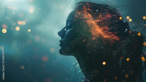 Concept exploring the mind, self-discovery, introspection, thinking process. Woman developing her emotional intelligence.