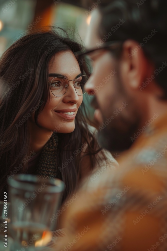 A picture of a man and a woman sitting at a table. Suitable for various contexts and themes A picture of a man and a woman sitting at a table. Suitable for various contexts and themes