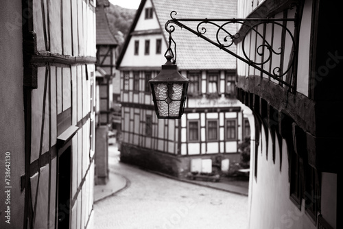 A picturesque half-timbered house next to an old street lantern gives the village a charming flair of times gone by.