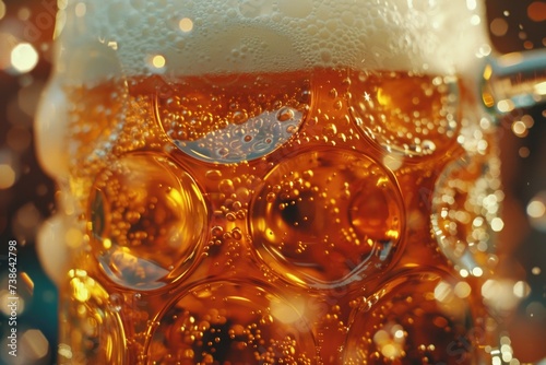 A detailed close-up of a glass filled with refreshing beer. Perfect for illustrating beer culture, brewery scenes, or beer tasting events photo