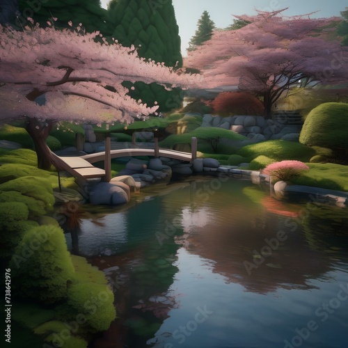 A tranquil Japanese garden with a koi pond and cherry blossom trees  offering a peaceful retreat for contemplation5