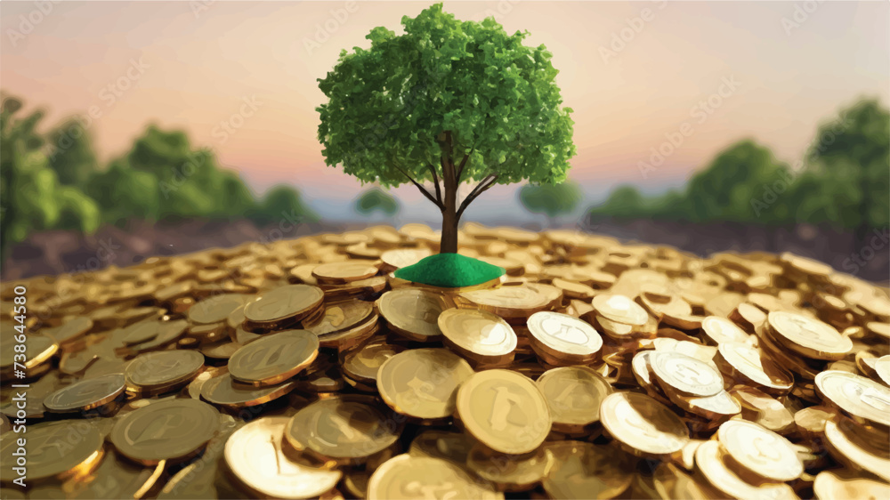 Coins on the tree. Business investment ideas coin tree planting and