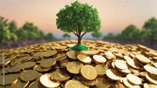 Coins on the tree. Business investment ideas coin tree planting and saving money tree coin tree money growth idea for bank or bank vector illustration.