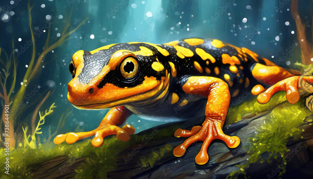 Fire salamander is a European species of amphibian, art design Fire salamander is a European species of amphibian, art design