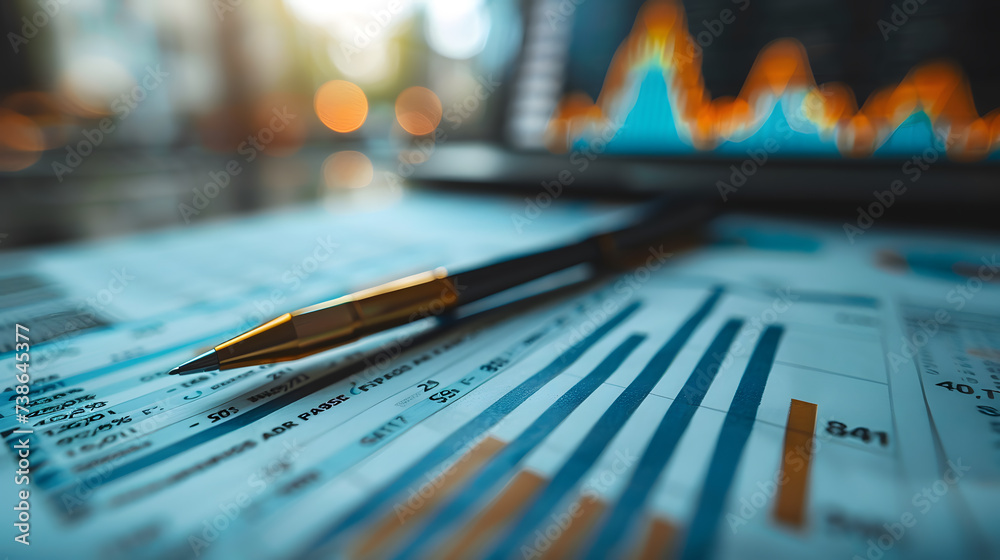 Gain financial insights with this photograph displaying detailed financial charts and graphs. It's an ideal choice for projects related to finance, investment, and market analysis. - obrazy, fototapety, plakaty 