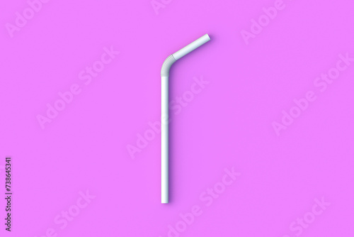 One drinking straw. Flexible tube for beverage. Disposable pipe for cocktail. Top view. 3d render
