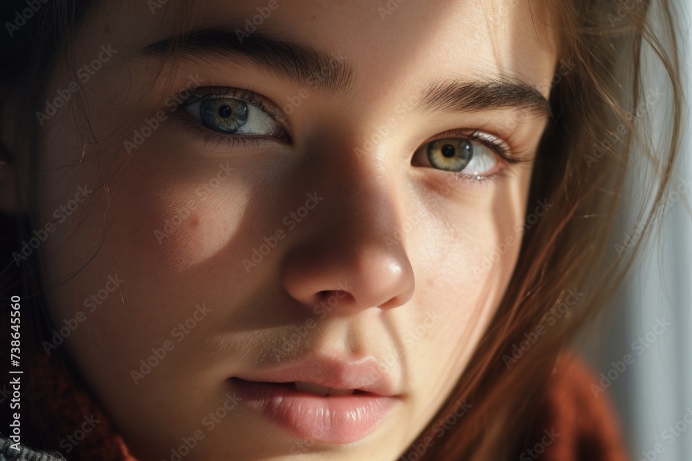 Close up of a woman's face wearing a scarf. Versatile image suitable for fashion, winter, and lifestyle themes