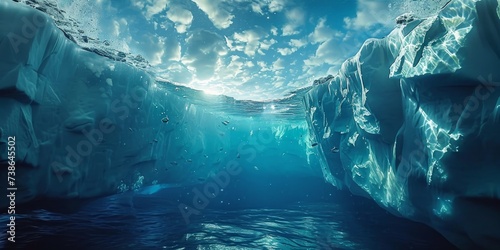 Melting glaciers reveal stunning underwater iceberg, Generative AI  photo