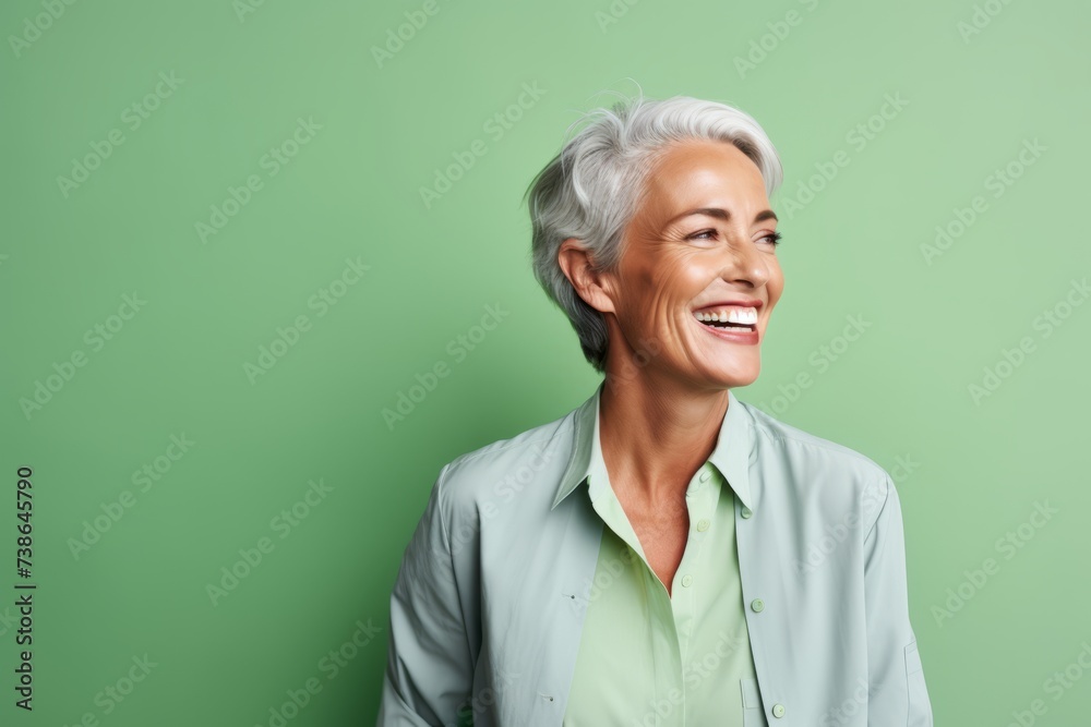Portrait of happy senior woman smiling and looking at camera against green background Portrait of happy senior woman smiling and looking at camera against green background