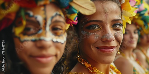 Women wearing face paint and adorned with flower headpieces. Perfect for festivals, celebrations, and cultural events