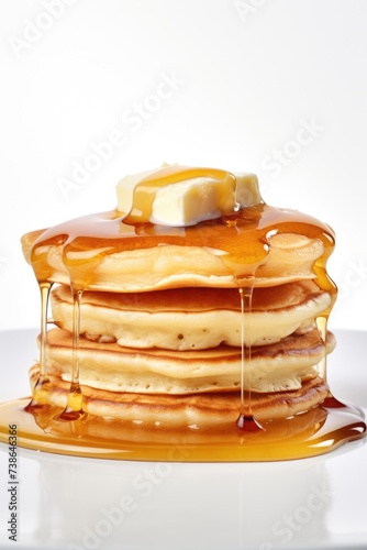 Delicious stack of pancakes topped with melted butter and syrup. Perfect for breakfast or brunch © Fotograf