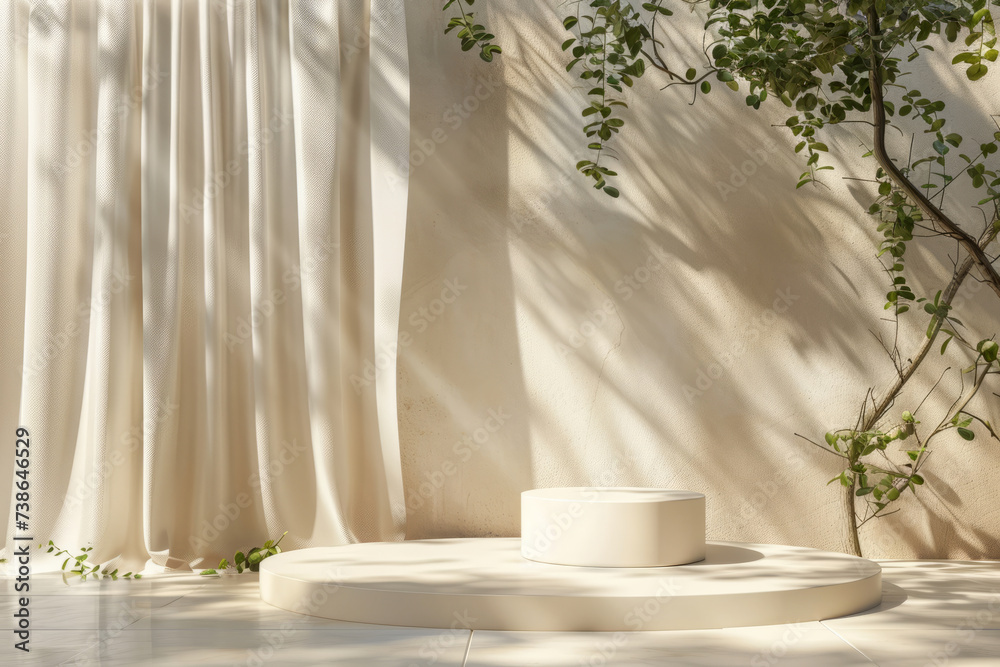 Beautiful minimalist beige scene with empty podium and space for product, sun rays and shadows
Beautiful minimalist beige scene with empty podium and space for product, sun rays and shadows