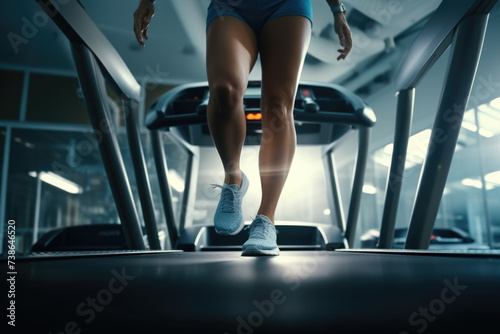 A woman running on a treadmill in a gym. Suitable for fitness and exercise concepts