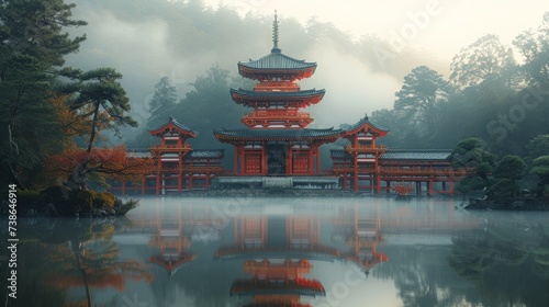 Canvastavla Traditional Asian Pagoda in a Zen Garden: A peaceful scene featuring a traditional Asian pagoda surrounded by a serene Zen garden, conveying tranquility