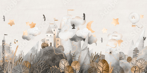 Obraz na plátně Watercolor fairytale landscape