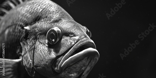 A black and white photo of a fish. Suitable for various design projects