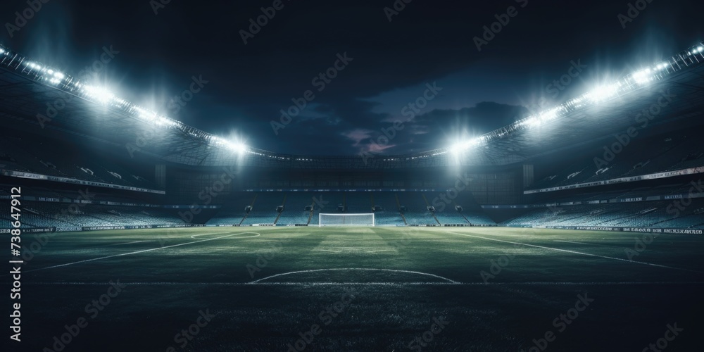 A soccer field with a soccer goal in the middle. Suitable for sports and recreation concepts - obrazy, fototapety, plakaty 