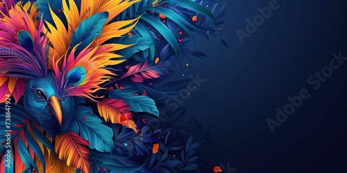 Dark blue background with vibrant Brazilian carnival banner template, Generative AI © Picture Pro Fusion