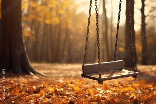 Swing hanging from tree in park, perfect for outdoor recreation concepts