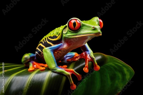 A frog sitting on top of a green leaf. Suitable for nature and wildlife themes