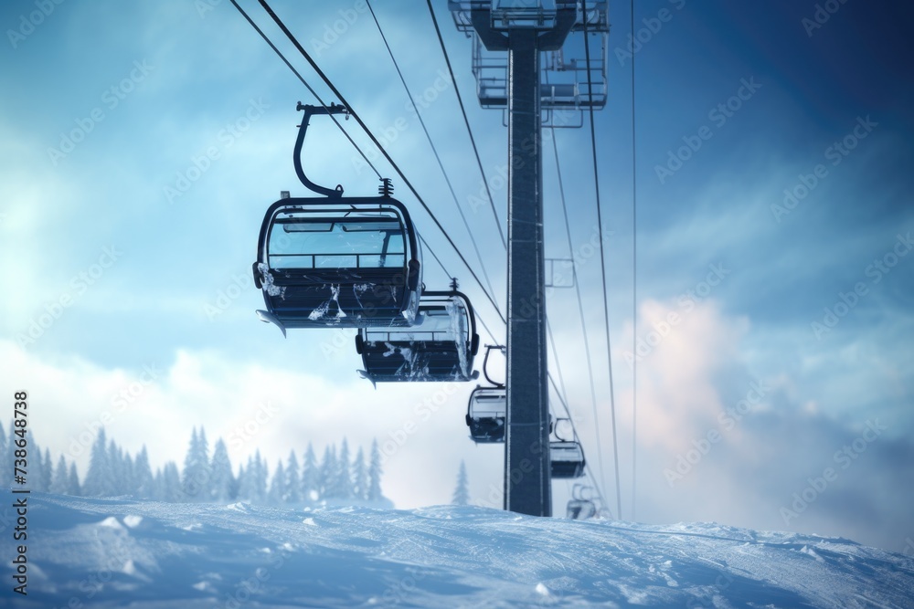 Ski lift going up a snowy mountain, perfect for winter sports website or brochure