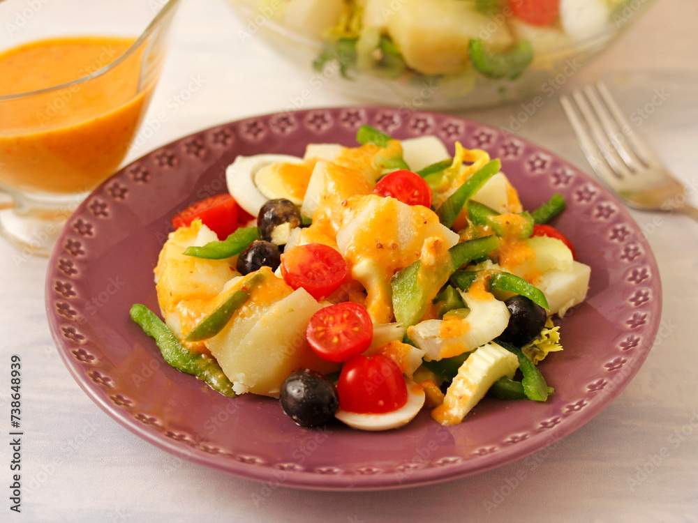 Potato salad with romesco sauce.