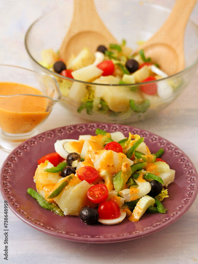 Potato salad with romesco sauce. Potato salad with romesco sauce.