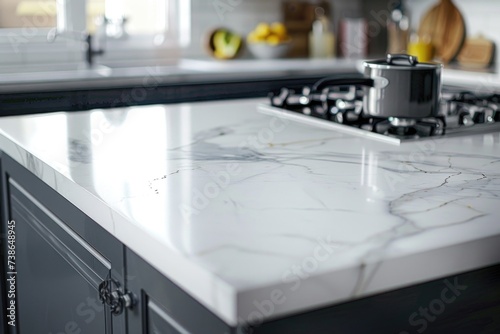 A stove top sitting on a kitchen counter. Ideal for illustrating kitchen design concepts