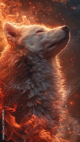 Husky with a frosty breath cooling the fiery tempers of hells inhabitants photo