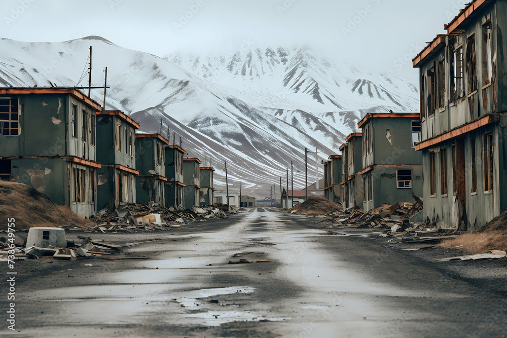 Abandoned town in the mountains of Svalbard, Norway