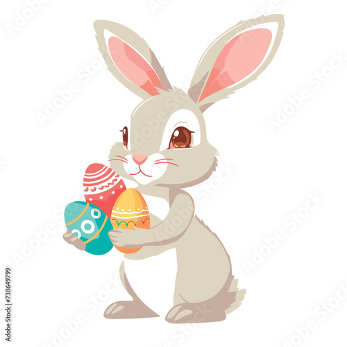Vector cute cartoon rabbit with easter eggs