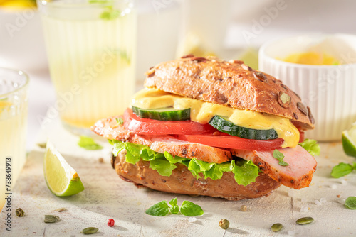 Healthy sandwich served wit...