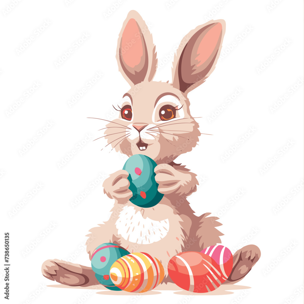 Fototapeta premium Vector cute cartoon rabbit with easter eggs
