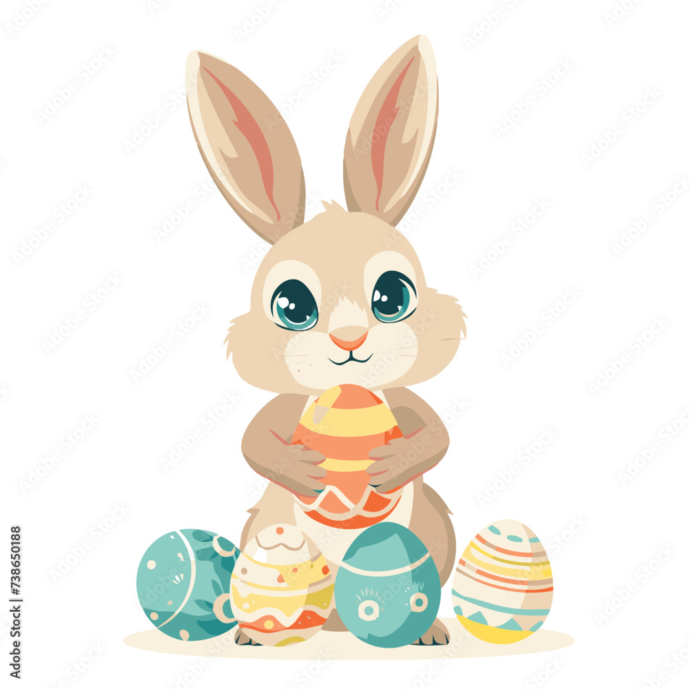 Vector cute cartoon rabbit with easter eggs Vector cute cartoon rabbit with easter eggs