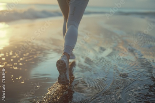 A person walking on the beach at sunset. Perfect for travel or relaxation themes