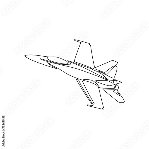 Single continous line art of fighter airplane