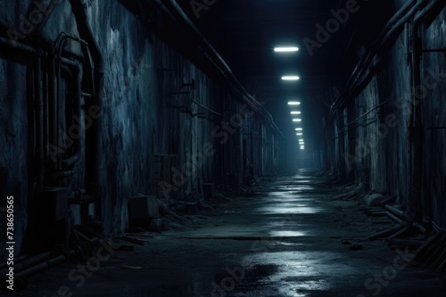 A mysterious and atmospheric image of a dark hallway with a bright light shining at the end. Perfect for creating a sense of anticipation and intrigue.