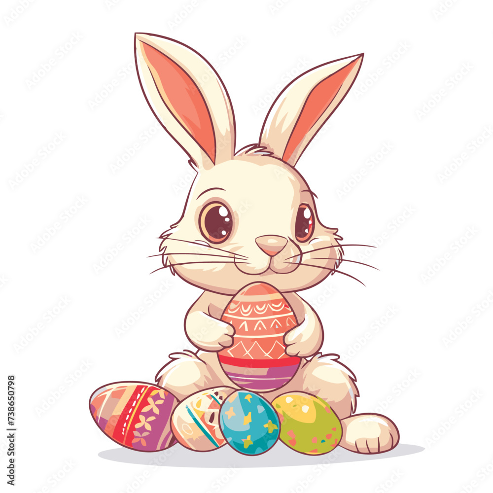 Vector cute cartoon rabbit with easter eggs Vector cute cartoon rabbit with easter eggs